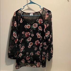 CAbi Black Floral Sheer Blouse